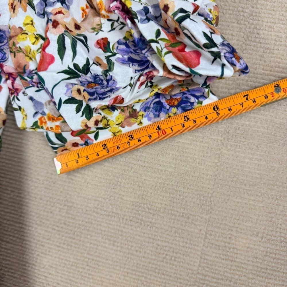 Farm Rio Greek Garden Off-White Topstitched Yoke Mini Dress Floral Womens M - Picture 6 of 13